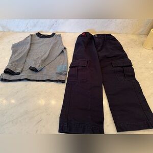 Like New Petite Bateau Boys Striped Long Sleeve Tee & Navy Pants Set Size 4